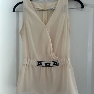 Calvin Klein Cream Sleeveless Blouse with Embellished Waist